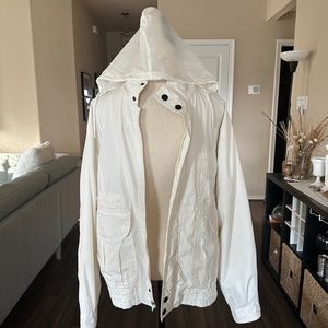 Vintage Rainforest Men's Windbreaker White with Hoodie Size Medium